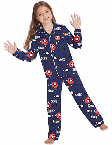 Ekouaer Girls Boys Satin Pajama Set Silk Pjs Long Sleeve Kids 2 Piece Sleepwear ButtonDown Nightwear Loungewear412T