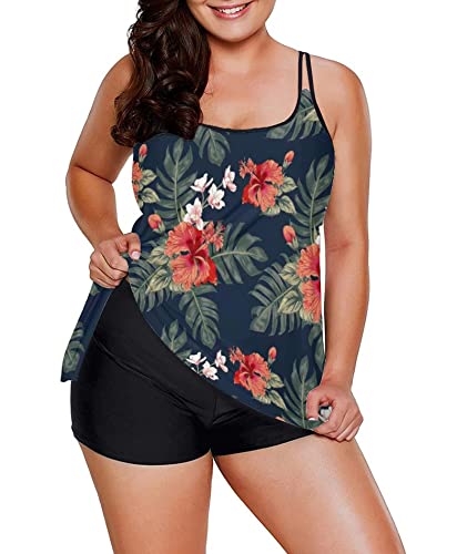 LALAGEN Womens Plus Size Tankini Swimsuit Two Piece Bathing Suits Swim Tank Top with Boy Short