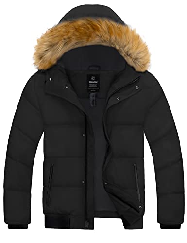 Wantdo Men39s Puffer Jacket Cotton Coat with Removable Hood Black Small