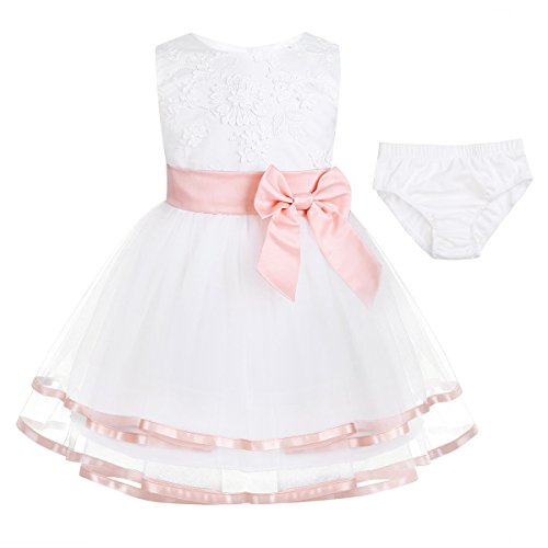 iEFiEL Newborn Baby Girls Embroidered 3D Flower Baptism Christening Gown Wedding Birthday Party Tutu Dress