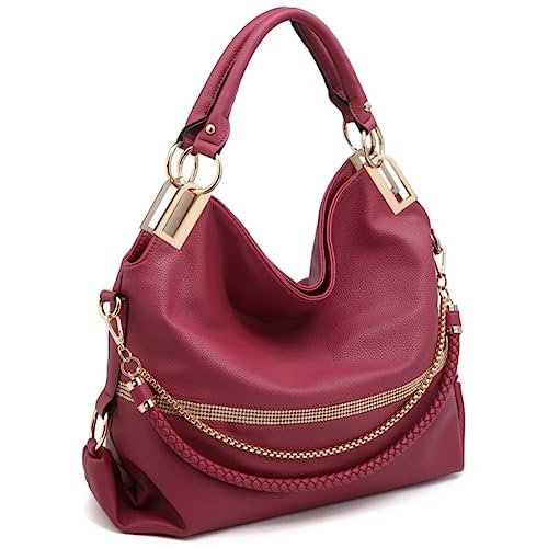 Dasein Hobo Purses Handbags for Women Purse Ladies Handbag Slouchy Hobo Bags Vegan Leather Satchel Rhinestone Shoulder Bag