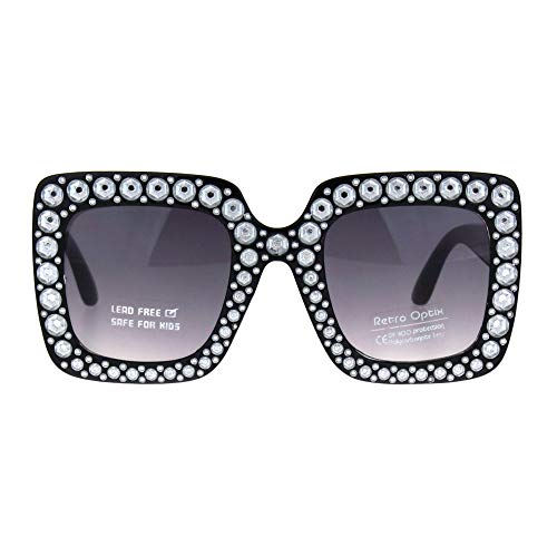 Kids Size Girls Bling Concave Engraving Iced Out Rectangular Butterfly Sunglasses