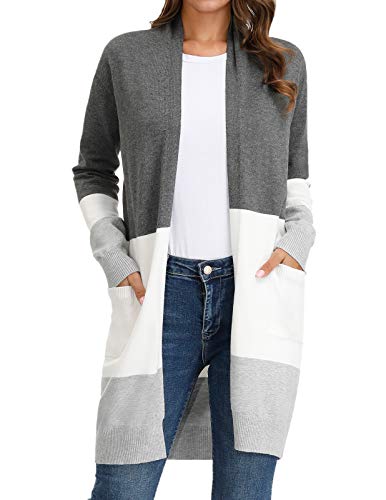 GRACE KARIN Women Striped Long Sleeve Open Cardigan Sweaters Coat with Pockets