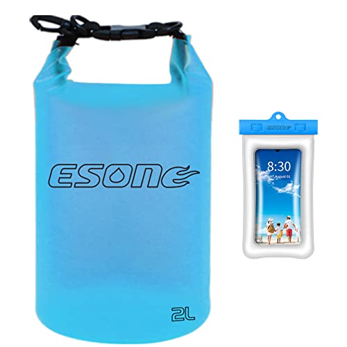 ESONE Women39s Men39s Waterproof Dry Bag 2L5L10L15L20L Roll Top Lightweight Clear Dry Bag Backpack with Cool Phone Case for Swimming Boating Camping and BeachAdjustable shoulder straps