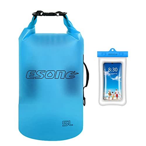 ESONE Women39s Men39s Waterproof Dry Bag 2L5L10L15L20L Roll Top Lightweight Clear Dry Bag Backpack with Cool Phone Case for Swimming Boating Camping and BeachAdjustable shoulder straps