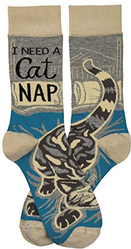 By Kathy I Need A Cat Nap Crew Socks With Sleeping Cat Design