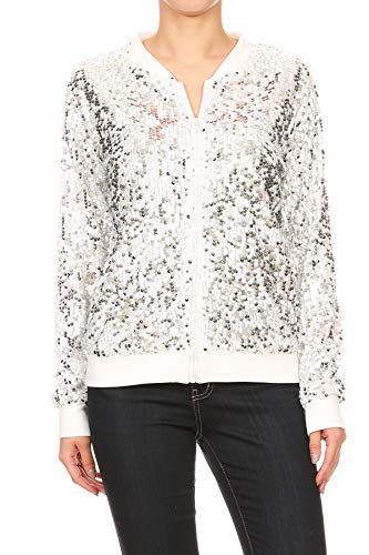 AnnaKaci LongSleeve Sequin FrontZip Jacket with Ribbed Cuffs for Women