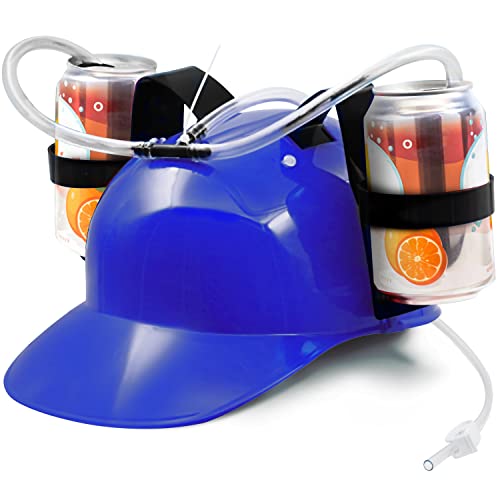 Novelty Place Drinking Helmet  Adjustable Can Holder Cap Drinker Favor Hat  Straw for Beer Soda  Party Fun Beverage GadgetsBlue