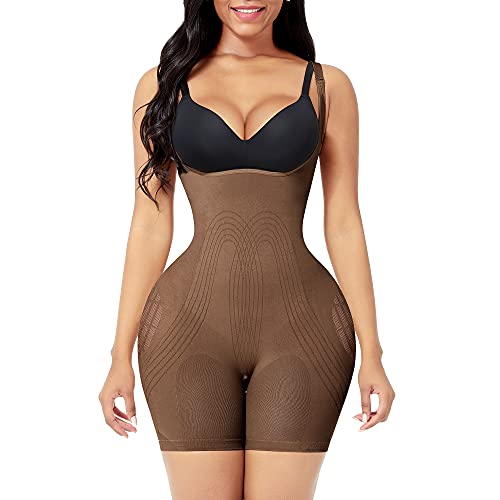 FeelinGirl Tummy Control Shapewear for Women Seamless MidThigh Body Shaper Mesh Butt Lifter Faja Open Bust Bodysuit