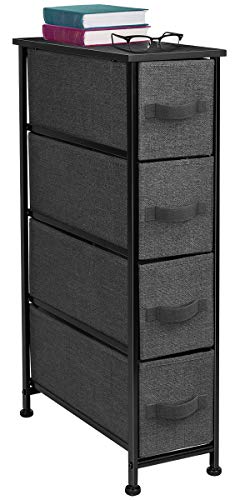 Sorbus Narrow Dresser Tower with 4 Drawers  Vertical Storage for Bedroom Bathroom Laundry Closets and More Steel Frame Wood Top Easy Pull Fabric Bins Beige