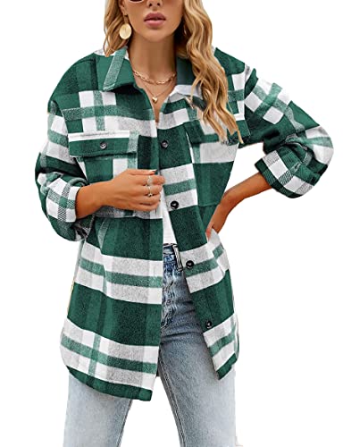 Urban Virgin Women39s Brushed Plaid Shirts Long Sleeve Flannel Lapel Button Down Pocketed Shacket Jacket Coats