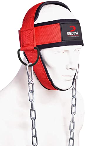 DMoose Neck Harness Increases Neck Core Strength and Supports Injury Recovery  Neck Exerciser with 30 Heavy Duty Steel Chain Adjustable Head and Chin Neoprene Strap Neck Trainer for Home and Gym