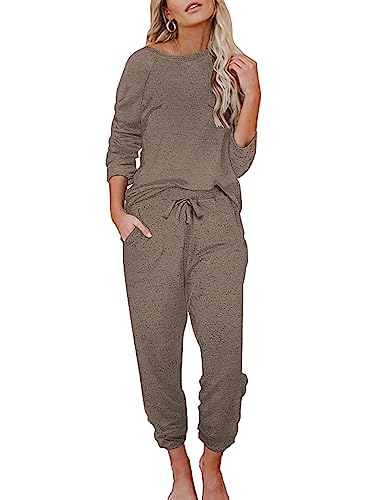 Ekouaer Womens Pajamas Set Long Sleeve Pullover and Pants with Pockets Soft O Neck 2 Piece Joggers Lounge Set