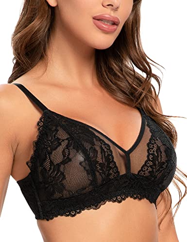 Wingslove Women39s See Through Sexy Lace Bra Semi Sheer Bra Wirefree Unlined Bralette