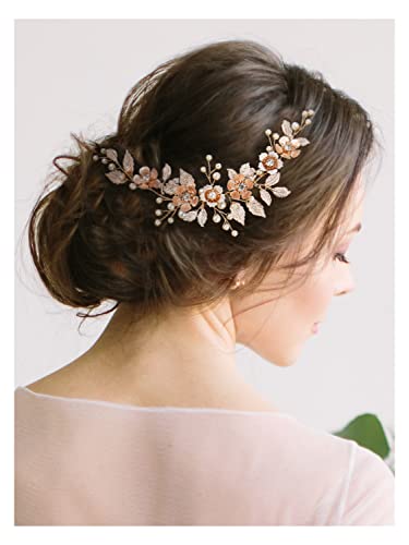 SWEETV FlowerLeaf Bridal Hair Pieces Wedding Hair Accessories for Brides Headpiece Crystal Bridal Headband for Bridesmaid Flower Girl