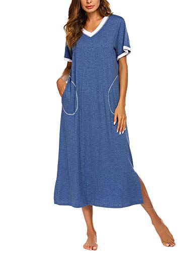 Ekouaer Loungewear Long Nightgown Women39s UltraSoft Nightshirt Full Length Sleepwear with Pocket S4XL