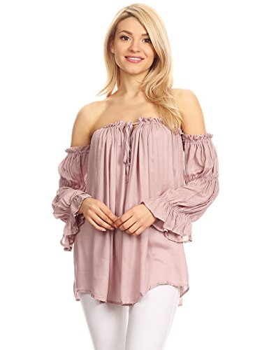 AnnaKaci Boho Peasant LongSleeve OfftheShoulder Top for Women SemiTransparent