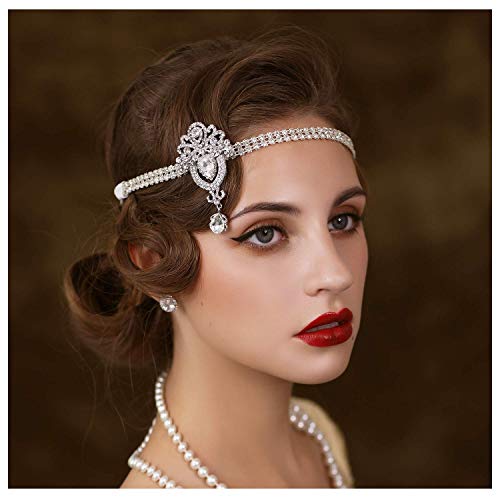 SWEETV 192039s Flapper Headband Great Gatsby Headpiece 20s Art Deco Hair Accessories Headband Sliver