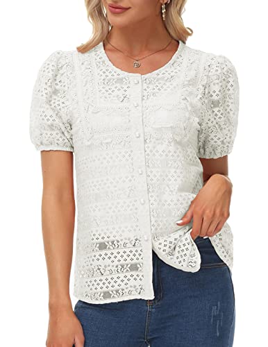 Belle Poque Women Short Sleeve Lace Cardigan Button Up Crochet Shrug Casual Lightweight Vintage Bolero Jackets