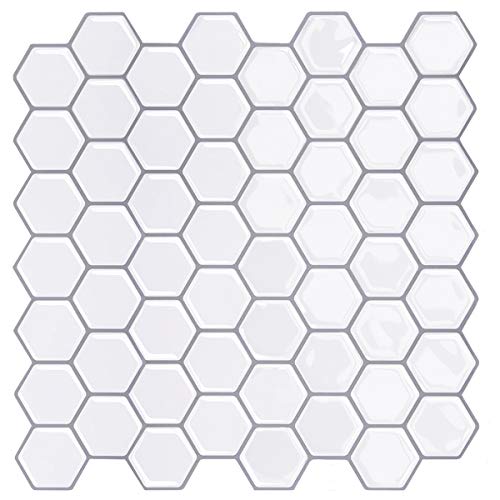 VANCORE Peel and Stick Tile Kitchen Backsplash 3D Hexagon Tile Decorative Mosaic Wallpaper Marble Grey 12in x 12in 4 Sheets