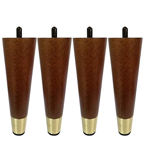 Btibpse 100 Solid Wood Furniture Legs 7 MidCentury Modern Feet with Brass Base Great Replacement for Sofa Couch Bed Coffee Ottoman TV Stand Loveseat Dresser Set of 4