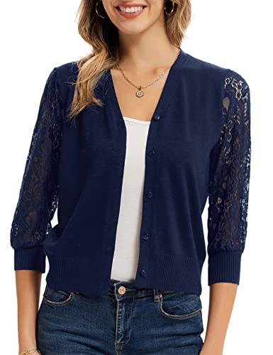 GRACE KARIN Cardigan for Women Lightweight V Neck Lace 34 Sleeve Button Front Sweaters