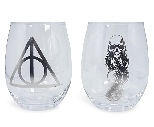 Harry Potter Icons 20Ounce Stemless Wine Glasses Set of 2  Drinking Cup Cocktail Glasses For Home Barware Set Kitchen Decor  Wizarding World Gifts and Collectibles