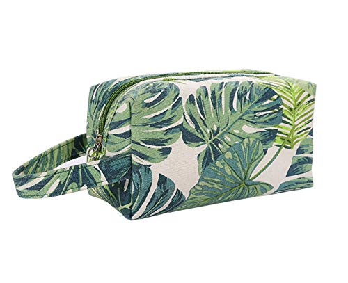 HOYOFO Makeup Bag Tropical Canvas Cosmetic Bags Travel Toiletries Storage Pouch Clutch Purse for Women Green AL