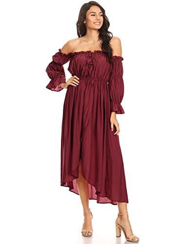 AnnaKaci Womens Casual Boho Long Sleeve Off Shoulder Renaissance Peasant Dress