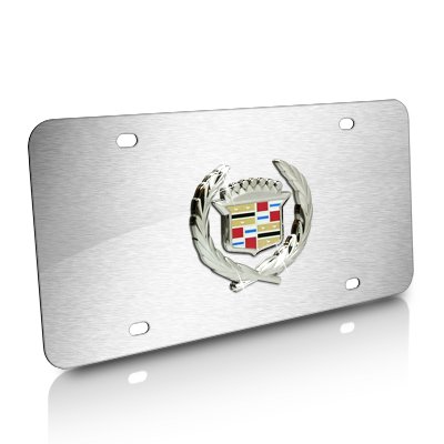 Cadillac Classic Logo in Gold on Brushed Stainless Steel Licence Plate AuTomotive Gold INC