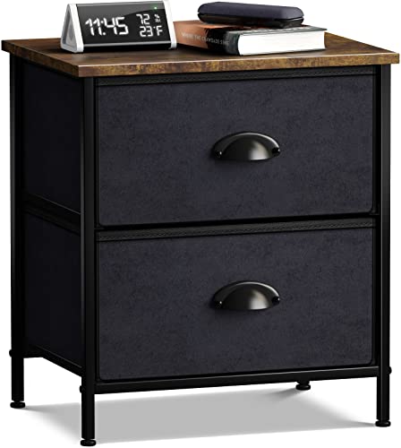 Sorbus Nightstand with 2 Drawers  Bedside Furniture  Night Stand End Table Dresser for Home Bedroom Accessories Office College Dorm Steel Frame Wood Top Easy Pull Fabric Bins Wood Top Black