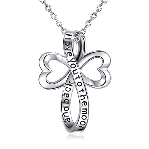EUDORA 925 Sterling Silver I Love You to the Moon and Back Necklace Celtic Knot Cross Gift 18 Chain