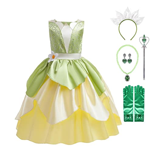 Dressy Daisy Toddler Little Girls Frog Princess Fancy Dress Up Halloween Costume with Accessories Set Birthday Party Outfit