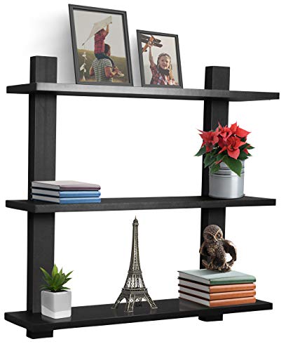 Sorbus Floating Shelf  Asymmetric Square Wall Shelf Decorative Hanging Display for Trophy Photo Frames Collectibles and Much More Set of 3 3Tier  Black