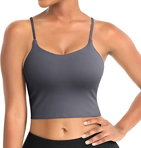 FeelinGirl Workout Crop Top Longline Sports Bras for Women Medium Support Tank Tops Wirefree Shirts with Built in Bra