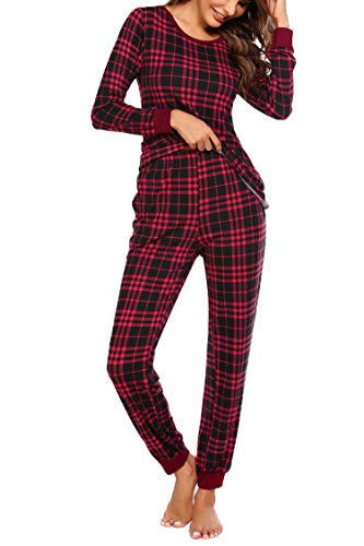 Ekouaer Women39s Pajama Set Plaid Pj Long Sleeve Sleepwear Soft Contrast 2 Piece Lounge Sets