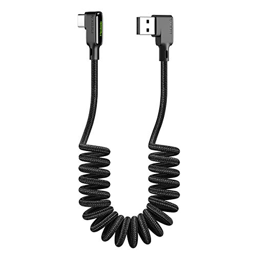 90 Degree Coiled USB Type C CableAICse USB A to USB C Cable 59ft 60W Scalable Spring PD Type C Charging Cable for MacBook Pro 2020 iPad Pro iPad Air 4 Galaxy S20 Switch Pixel Other USB C