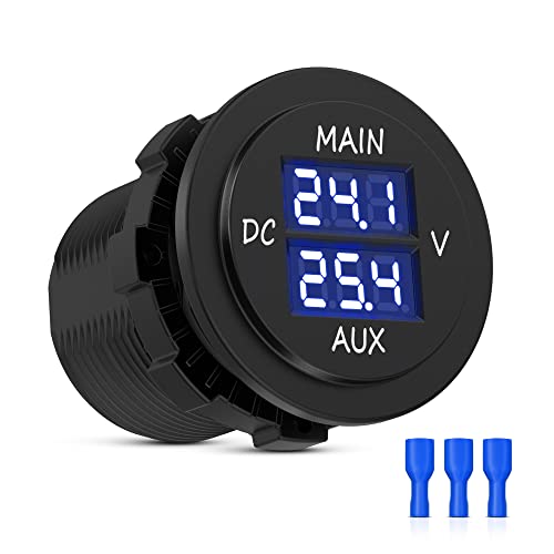 MICTUNING Digital Round Panel Voltage Indicator for Vehicles with Two Batteries Blue