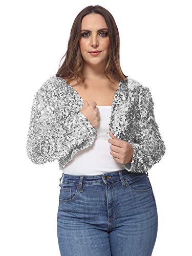 AnnaKaci Women39s Plus Size Sequin Embellished Long Sleeve Bolero Blazer Shrug