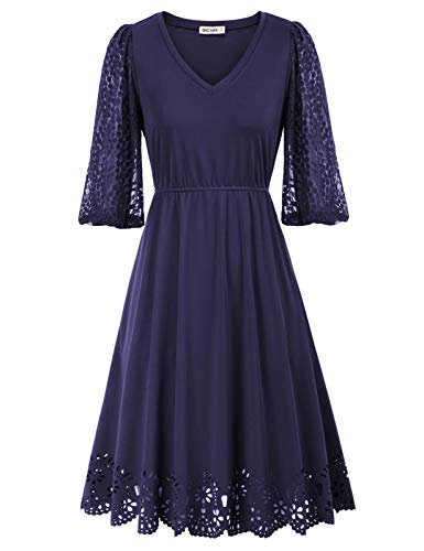 GRACE KARIN Women39s V Neck Lace Short Sleeve Cocktail Dress Cut Out Swing Skater A Line Party Midi Dress