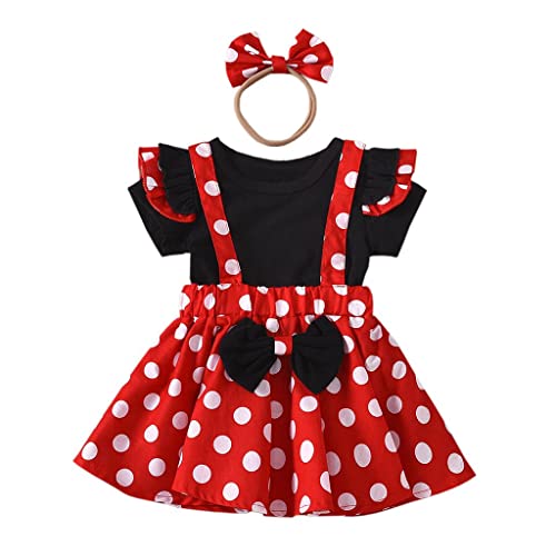 Dressy Daisy Infant Baby Girls Polka Dots Fancy Party Dress Up Halloween Costume Suspender Skirt Sets with Tshirt  Headband