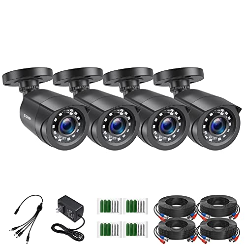 ZOSI 4 Pack 2MP 1080p HDTVI Home Security Camera Outdoor Indoor 1920TVL24PCS LEDs80ft Night Vision 90View Angle Weatherproof Outside Surveillance CCTV Bullet CameraBlack
