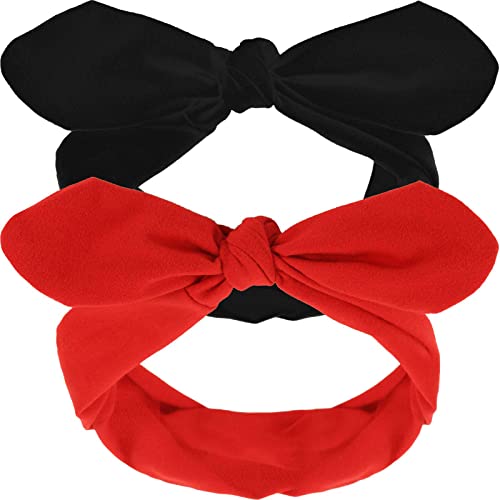 2 Pieces Retro Headbands Woman Girl Headbands with Bows Cotton Handmade Hairbands Baby Vintage Wire Headband Rabbit Ear Bow Hair Band Headwrap Black Adult Size