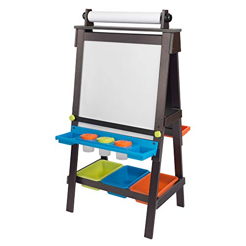 KidKraft Wooden Storage Easel with Dry Erase and Chalkboard Surfaces Children39s Art Furniture  Espresso Gift for Ages 3 252 x 232 x 476