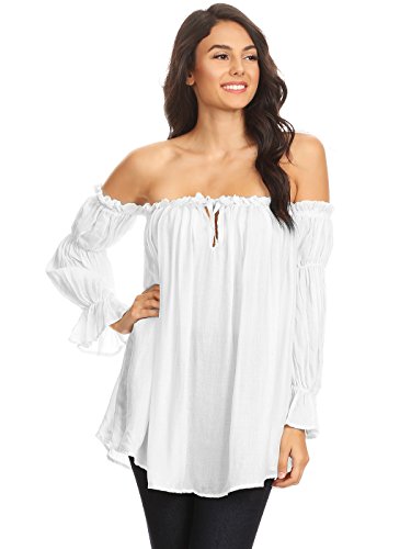 AnnaKaci Boho Peasant LongSleeve OfftheShoulder Top for Women SemiTransparent