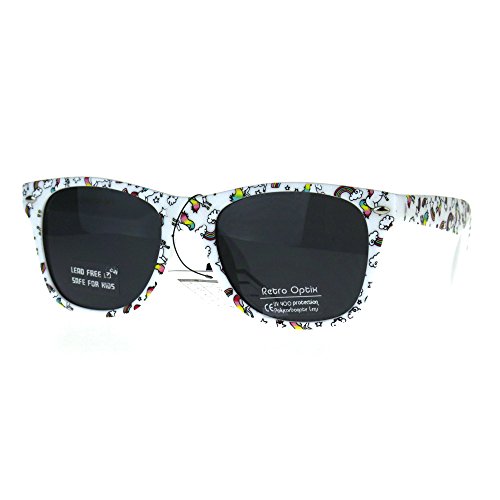 Kids Child Size Girls Unicorn Print Plastic Horn Rim Sunglasses