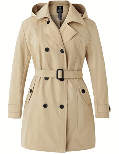 Wantdo Women39s Plus Size DoubleBreasted Trench Coat WaterRepellent Classic Lapel Overcoat Stylish Pea Coat with Belt