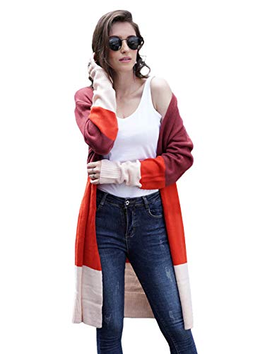 AnnaKaci Womens Long Sleeve Open Front Casual Knit Sweaters Coat Soft Outwear Striped Draped Kimono Cardigan