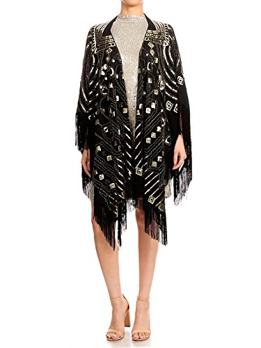 HandBeaded Fringed Sequin Evening Wrap Shawl by AnnaKaci for Plus Size Women