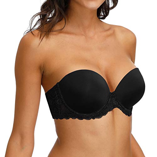 Women39s Strapless Plus Size Bra Multiway Bras Lightly Lift Push Up with Lace